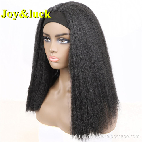 Ladies Head Band Scarf Hair Natural Black Hairband Wigs For Women Long Black Yaki Straight Headband Wig Synthetic Hair Wigs